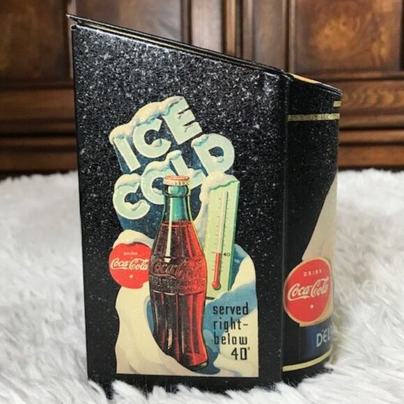NWOT Vintage Coca-Cola 'Fountain Service' Angled Hinge Lid Tin & Coasters Set - Picture 4 of 13
